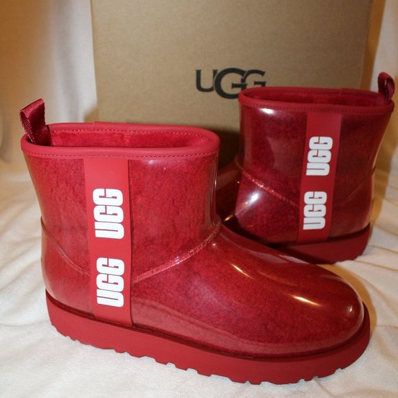 NIB UGG WOMEN'S CLEAR MINI SHEARLING WATERPROOF LOGO BOOTS RED - Picture 3 of 7